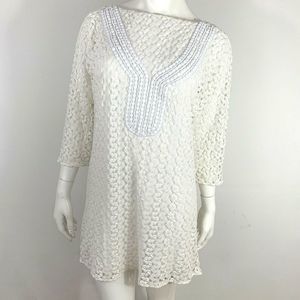 T-Bags Lace Beaded Tunic Dress 3/4 Sleeve